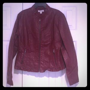 Burgundy high waist leather jacket